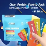 Clear whey protein powder presentation