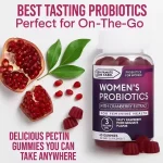 Women's probiotic gummies with pomegranate flavor presentation
