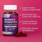 Women's probiotic and cranberry gummy product features