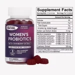 Women's probiotic cranberry gummies supplement facts panel